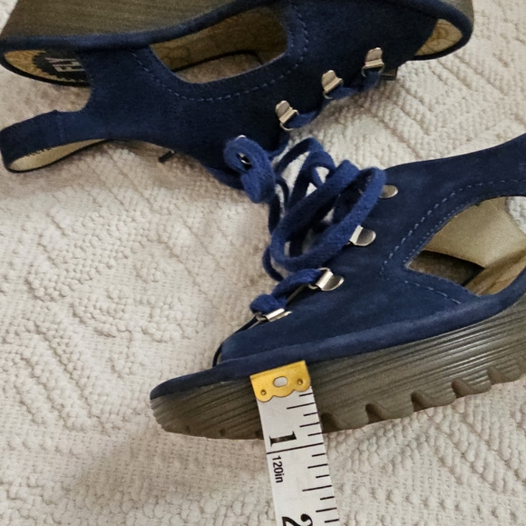 Fly London Bold Blue Yifa Leather Lace-Up Cut Out Sling Back Wedges Size 10-10.5 - Picture 13 of 16